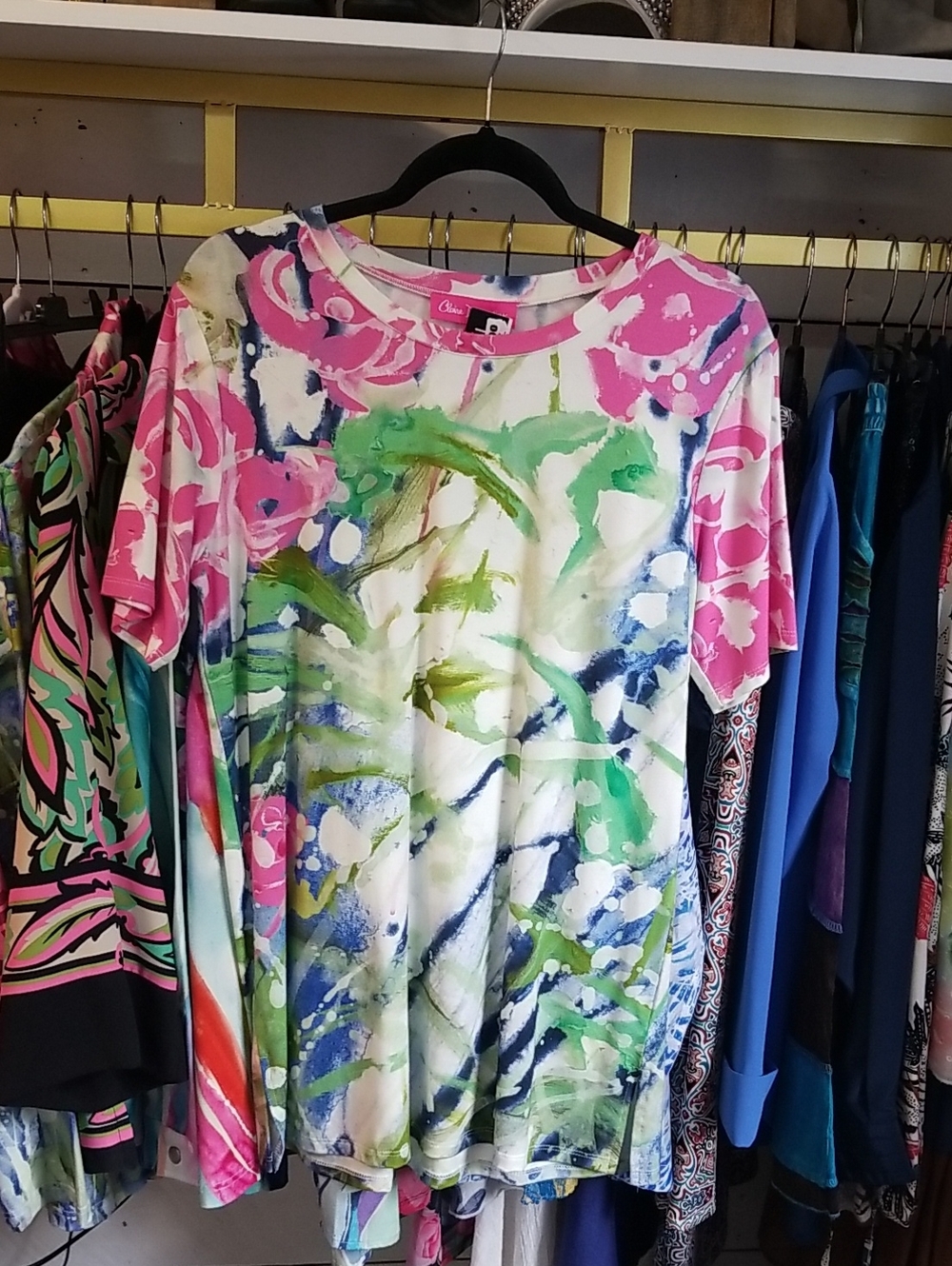 Watercolor Floral Short Sleeve Tee - Pink/Green/Blue